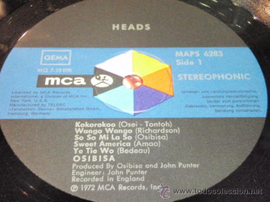 Discos de vinilo: Osibisa &ndash; Heads GERMANY 1972 MCA RECORDS* - Foto 5