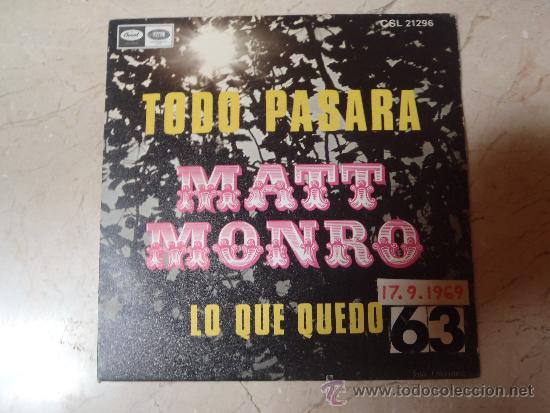 Discos de vinilo: SINGLE MATT MONRO TODO PASARA - Foto 1