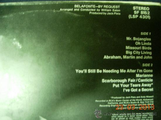 Discos de vinilo: Harry Belafonte LP By request - Foto 2
