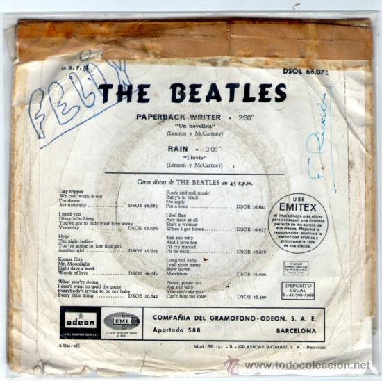 Discos de vinilo: SINGLE - THE BEATLES - &rdquo;PAPERBACK WRITER&rdquo; - &rdquo;RAIN&rdquo; - A&Ntilde;O 1966. - Foto 2