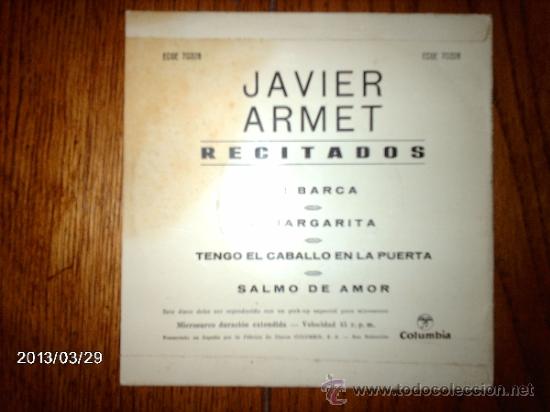 Discos de vinilo: javier armet  - recitados  -  mi barca + 3 - Foto 2