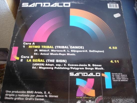 Discos de vinilo: SANDALO  RITMO TRIBAL  MAXI - Foto 2