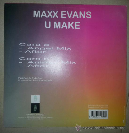 Discos de vinilo: MAXX EVANS U MAKE CONTRASE&Ntilde;A RECORDS 1997 ELECTRONIC PROGRESSIVE TRANCE - Foto 2