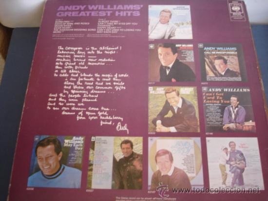 Discos de vinilo: ANDY WILLIAMS&acute;   GREATEST HITS - Foto 2