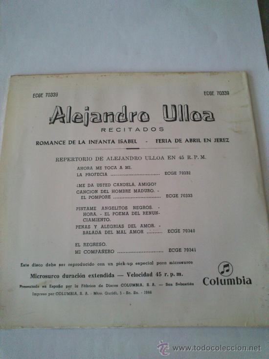Discos de vinilo: Antiguo Single De Alejandro Ulloa Recitados, Vinilo De 1962 - Foto 2