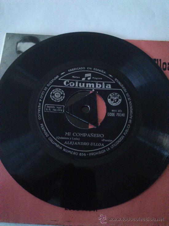 Discos de vinilo: Antiguo Single De Alejandro Ulloa Recitados, Del A&ntilde;o 1958. - Foto 4