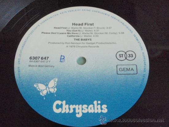 Discos de vinilo: THE BABYS   ( HEAD FIRST )    1978 - GERMANY   LP33   CHRYSALIS RECORDS - Foto 5