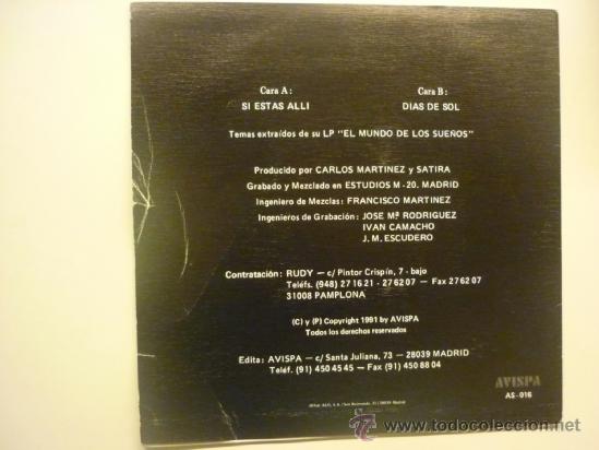 Discos de vinilo: SINGLE SATIRA - SI ESTAS ALLI - VINILO IMPECABLE - Foto 2