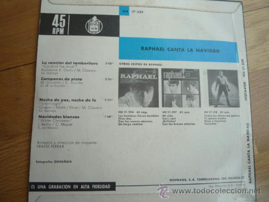 Discos de vinilo: SINGLE RAPHAEL CANTA A LA NAVIDAD.1965. - Foto 2