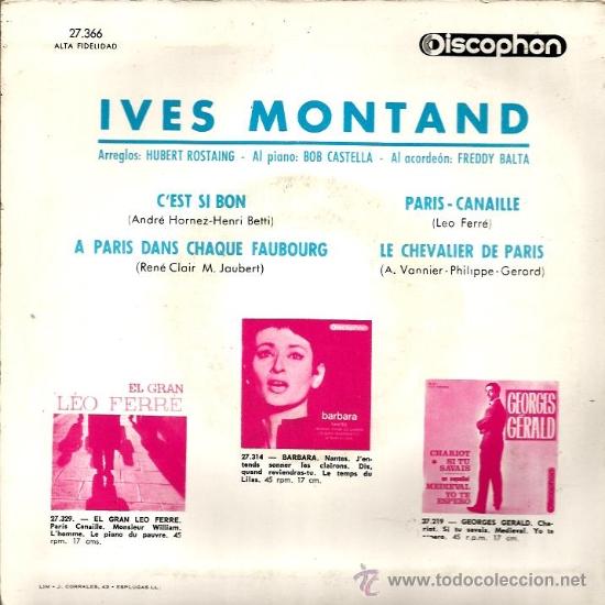 Discos de vinilo: EP IVES MONTAND : C&acute;EST SI BON - Foto 2