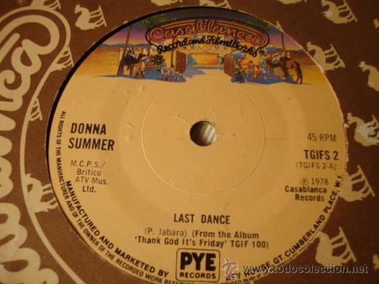 Discos de vinilo: ANTIGUO DISCO SINGLE DONNA SUMMER LAST DANCE - Foto 1