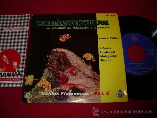 Vinyl records: Porrinas de Badajoz         'Estilos Flamencos vol.6'          EP