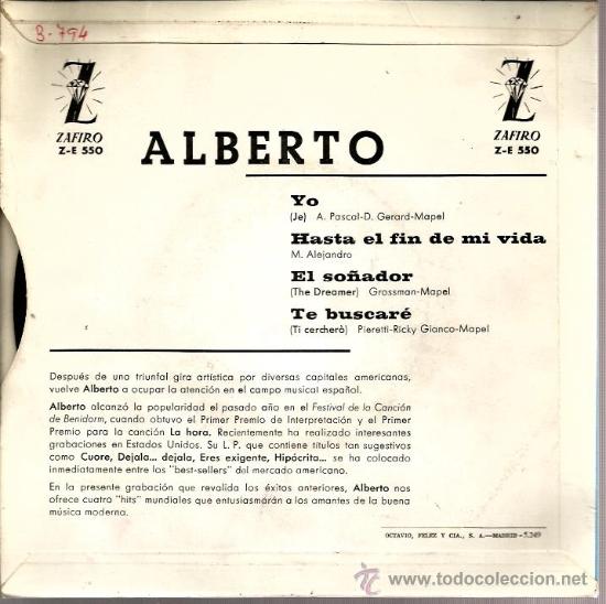 Discos de vinilo: EP ALBERTO ( TEMAS DE MANUEL ALEJANDRO, RONNIE GROSSMAN, ETC ) - Foto 2