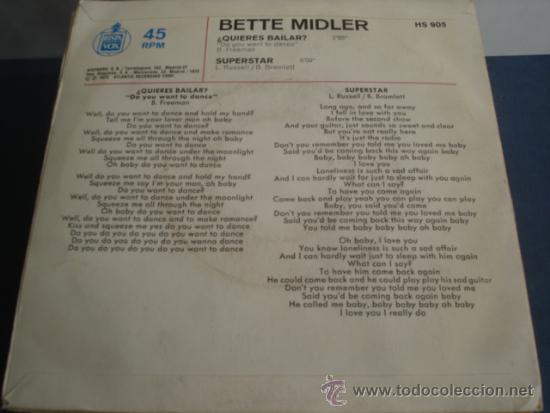Discos de vinilo: BETTE MIDLER   &iquest;QUIRES BAILAR? / SUPERSTAR - Foto 2