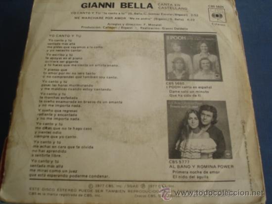 Discos de vinilo: GIANNI BELLA   YO CANTO Y TU - Foto 2