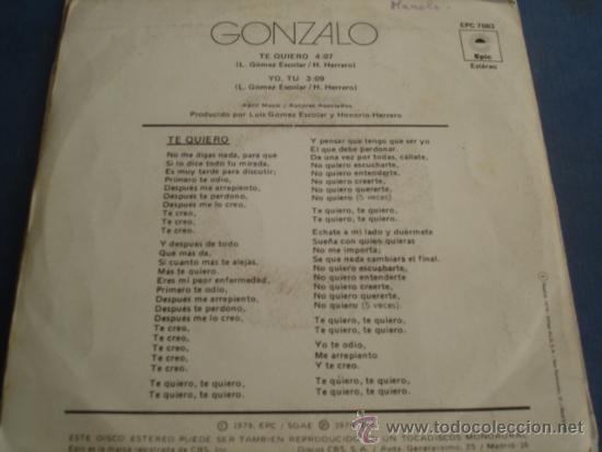 Discos de vinilo: GONZALO   TE QUIERO - Foto 2