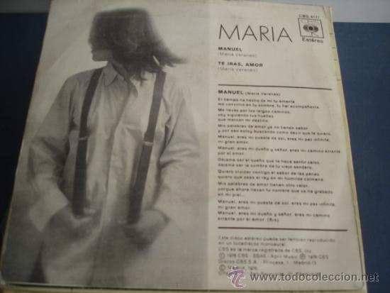 Discos de vinilo: MARIA    MANUEL / TE IRAS, AMOR - Foto 2