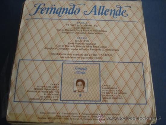 Discos de vinilo: FERNANDO ALLENDE   TE VOY A OLVIDAR - Foto 2