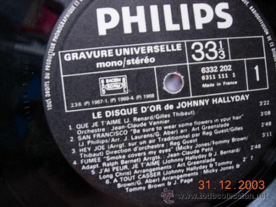 Discos de vinilo: Johnny Hallyday LP Le disque dor - Foto 6