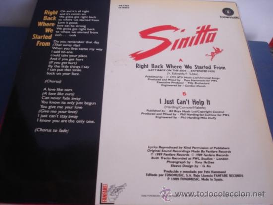 Discos de vinilo: SINITTA RIGHT BACK WHERE WE STARTED FROM - Foto 2