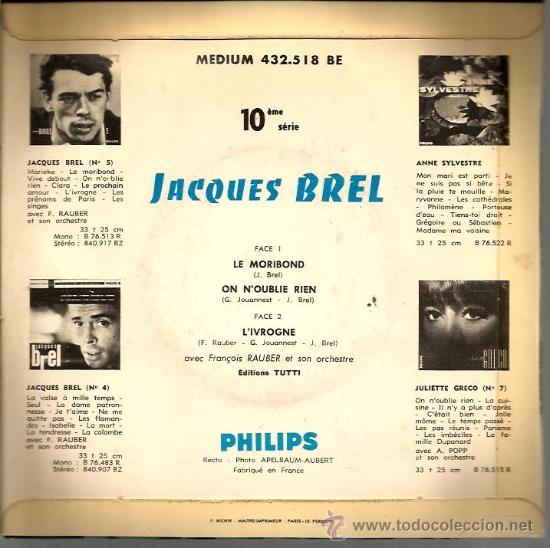 Discos de vinilo: EP JACQUES BREL : LE MORIBOND - Foto 2