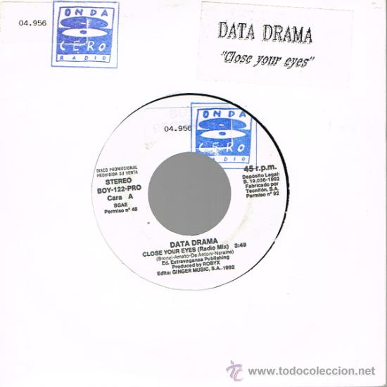 Discos de vinilo: Data Drama - Close Your Eyes - Single 1992 - Promo - Foto 1