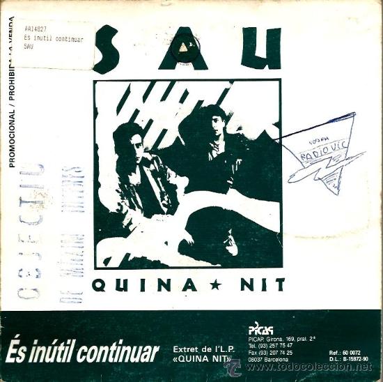 Discos de vinilo: SINGLE PROMO : SAU : QUINA NIT - Foto 1