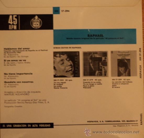Discos de vinilo: Raphael - Hablemos del amor - Edici&oacute;n de 1967 de Espa&ntilde;a - Foto 2