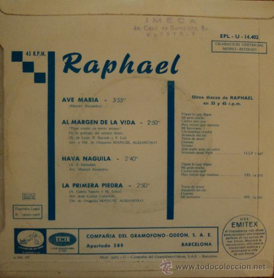 Discos de vinilo: Raphael - Ave Mar&iacute;a - Edici&oacute;n de 1968 de Espa&ntilde;a - Foto 2