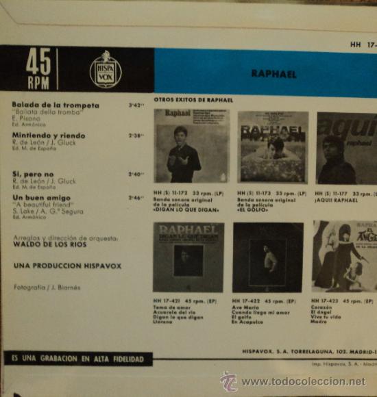 Discos de vinilo: Raphael - Balada de la trompeta - Edici&oacute;n de 1969 de Espa&ntilde;a - Foto 2