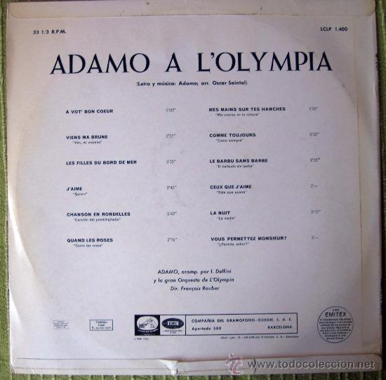 Discos de vinilo: ADAMO EN EL OLYMPIA - LA VOZ DE SU AMO 1965 - Foto 2