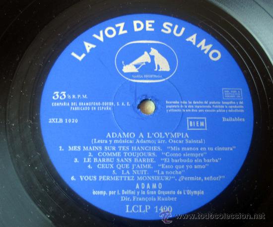Discos de vinilo: ADAMO EN EL OLYMPIA - LA VOZ DE SU AMO 1965 - Foto 4