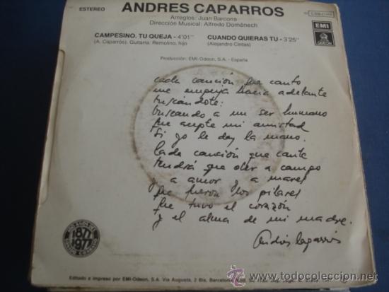Discos de vinilo: ANDRES CAPARROS  CAMPESINO, TU QUEJA - Foto 2
