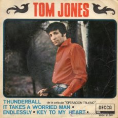 Discos de vinilo: TOM JONES, EP, THUNDERBALL (FILM OPERACION TRUENO) + 3, AÑO 1.965. Lote 39036773