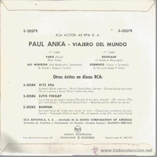 Discos de vinilo: EP PAUL ANKA : PARIS - Foto 2