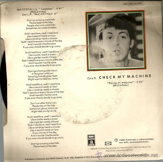 Discos de vinilo: SINGLE PAUL MCCARTNEY : WATERFALLS - Foto 2