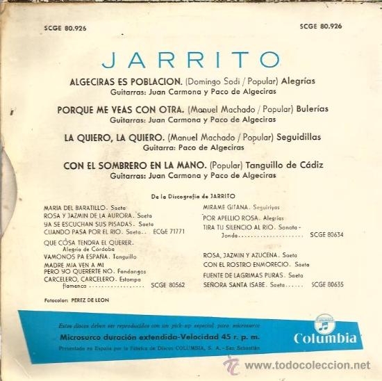 Discos de vinilo: EP JARRITO : ALGECIRAS ES POBLACION + 3 - Foto 2