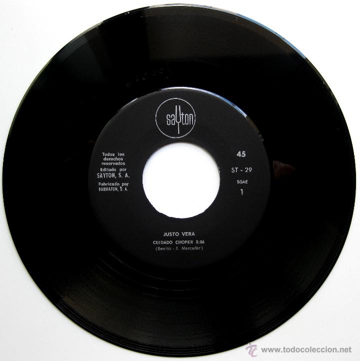 Discos de vinilo: Justo Vera - Cuidado Chofer - Single Sayton 1970 BPY - Foto 3