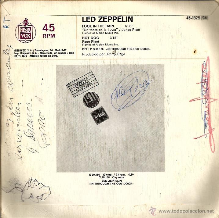 Discos de vinilo: SG LED ZEPPELIN :  FOOL IN THE RAIN - Foto 2