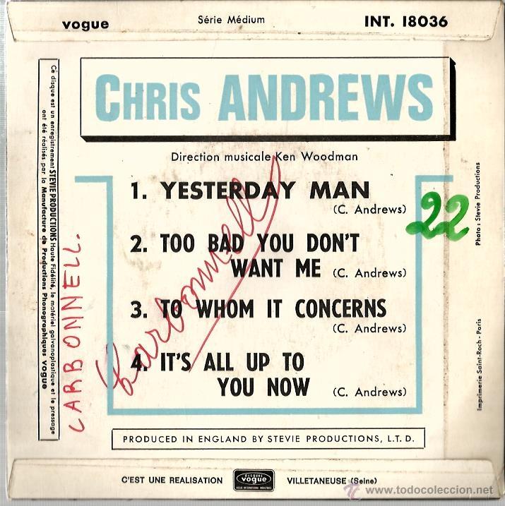 Discos de vinilo: EP CHRIS ANDREWS : YESTERDAY MAN - Foto 2