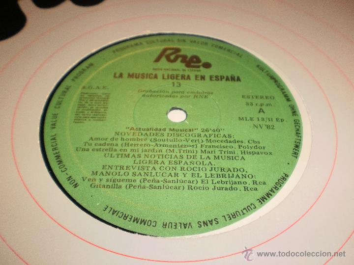Discos de vinilo: rne lp transcripciones la musica ligera en espa&ntilde;a 13 entrevista rocio jurado,m.sanlucar y el lebrija