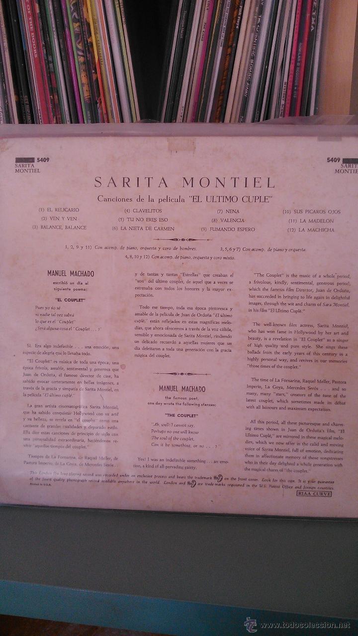 Discos de vinilo: SARITA MONTIEL - EL ULTIMO CUPLE - Foto 2