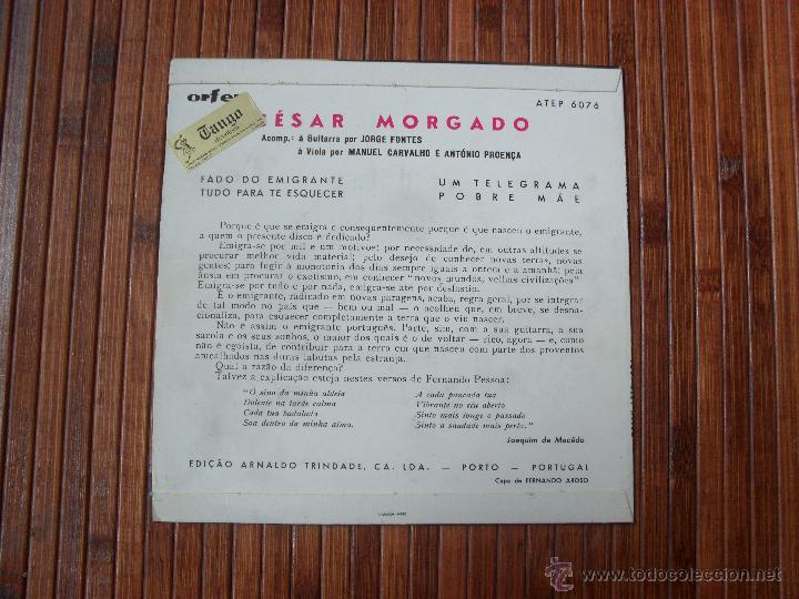 Discos de vinilo: CESAR MORGADO - FADO DO EMIGRANTE EP - Foto 3