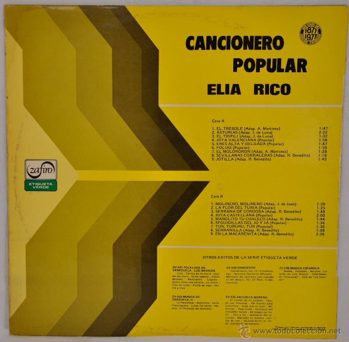 Discos de vinilo: Cancionero Popular. Elia Rico. - Foto 2