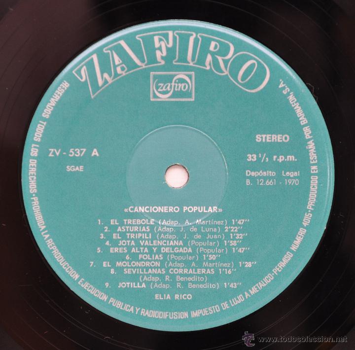 Discos de vinilo: Cancionero Popular. Elia Rico. - Foto 3