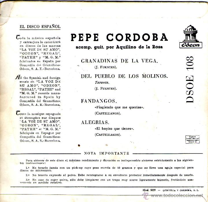Discos de vinilo: PEPE CORDOBA EP SELLO ODEON - Foto 2