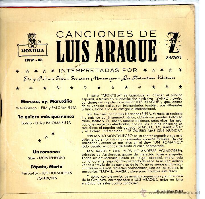 Discos de vinilo: LAS CANCIONES DE LUIS ARAQUE 1959 - Foto 2