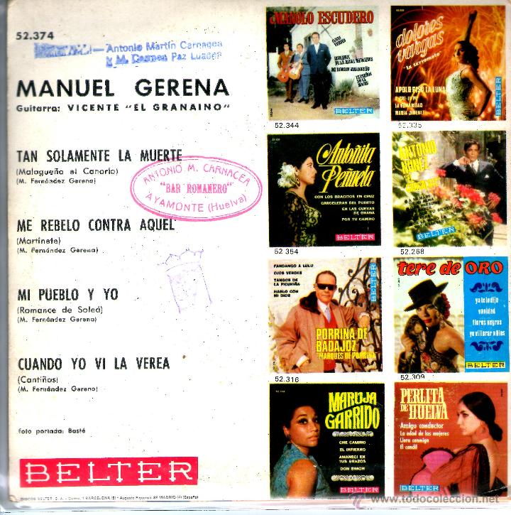 Discos de vinilo: MANUEL GERENA - TAN SOLAMENTE LA MUERTE - Foto 2