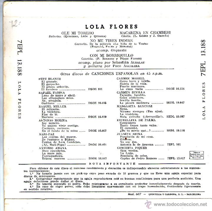 Discos de vinilo: LOLA FLORES OLE MI TORERO - Foto 2