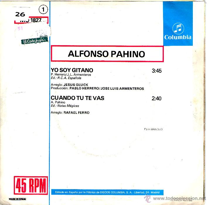 Discos de vinilo: ALFONSO PAHINO YO SOY GITANO - Foto 2